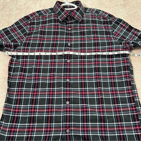 NWOT Untuckit Gray Red Navy Plaid Cotton Button Front Shirt Size Large Slim Fit - Picture 7 of 10